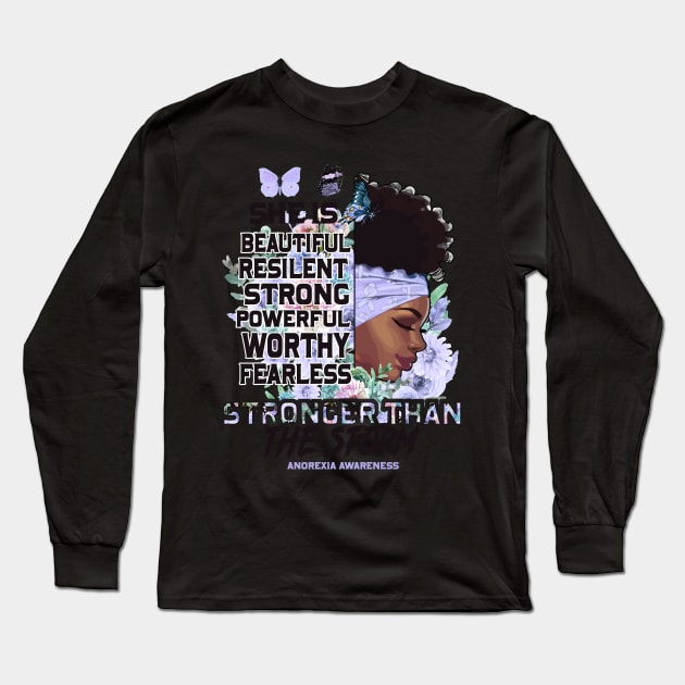 Anorexia Awareness Black Girl Stronger than the storm Support Gift Long Sleeve T-Shirt by Benjie Barrett